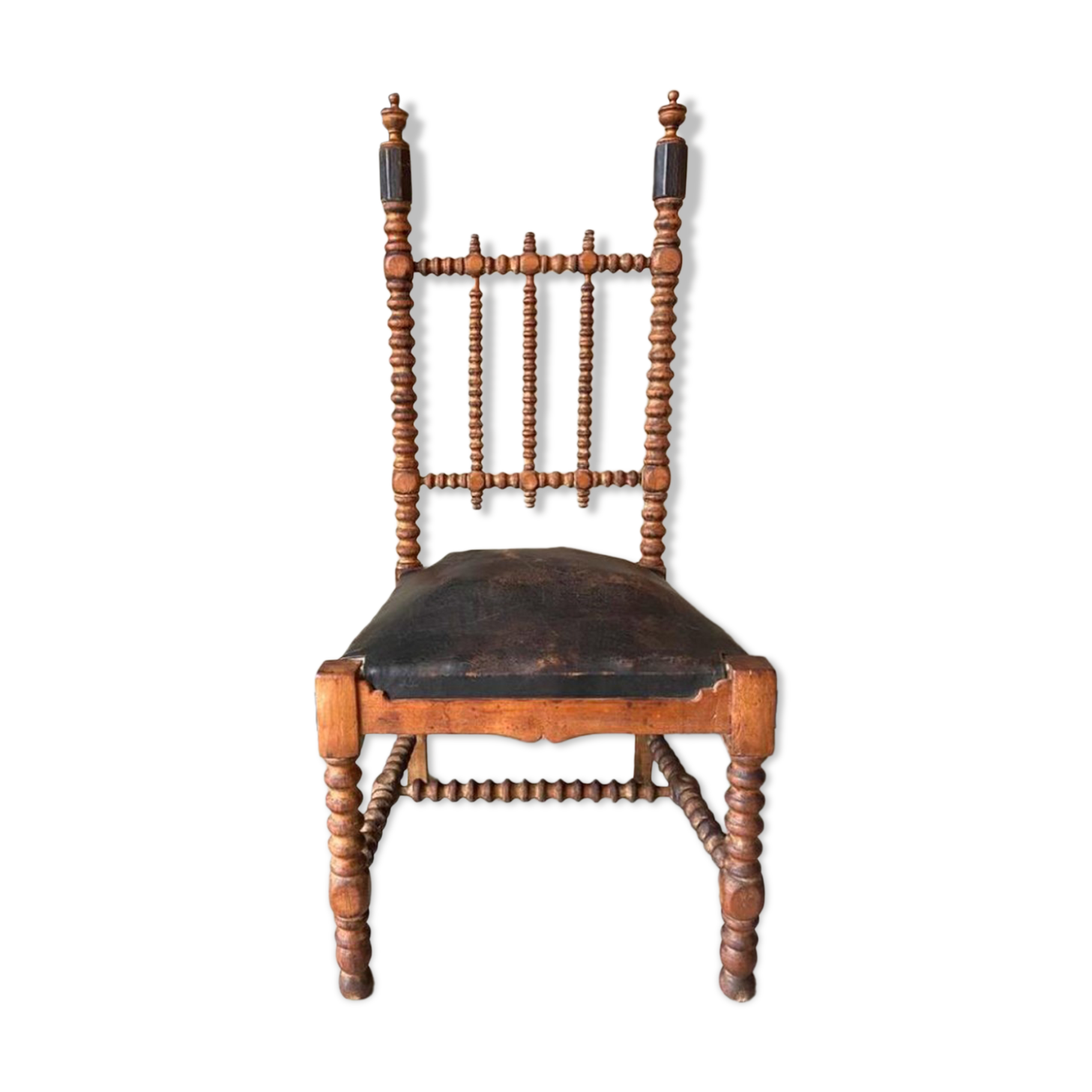 French bobbin chair with leather seat, ca 1850-1860