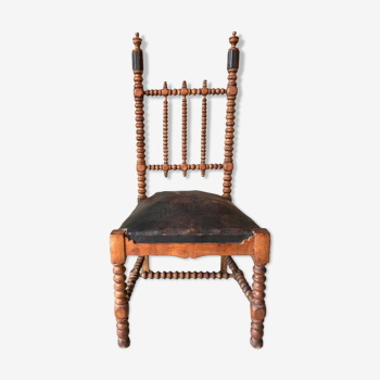 French bobbin chair with leather seat, ca 1850-1860