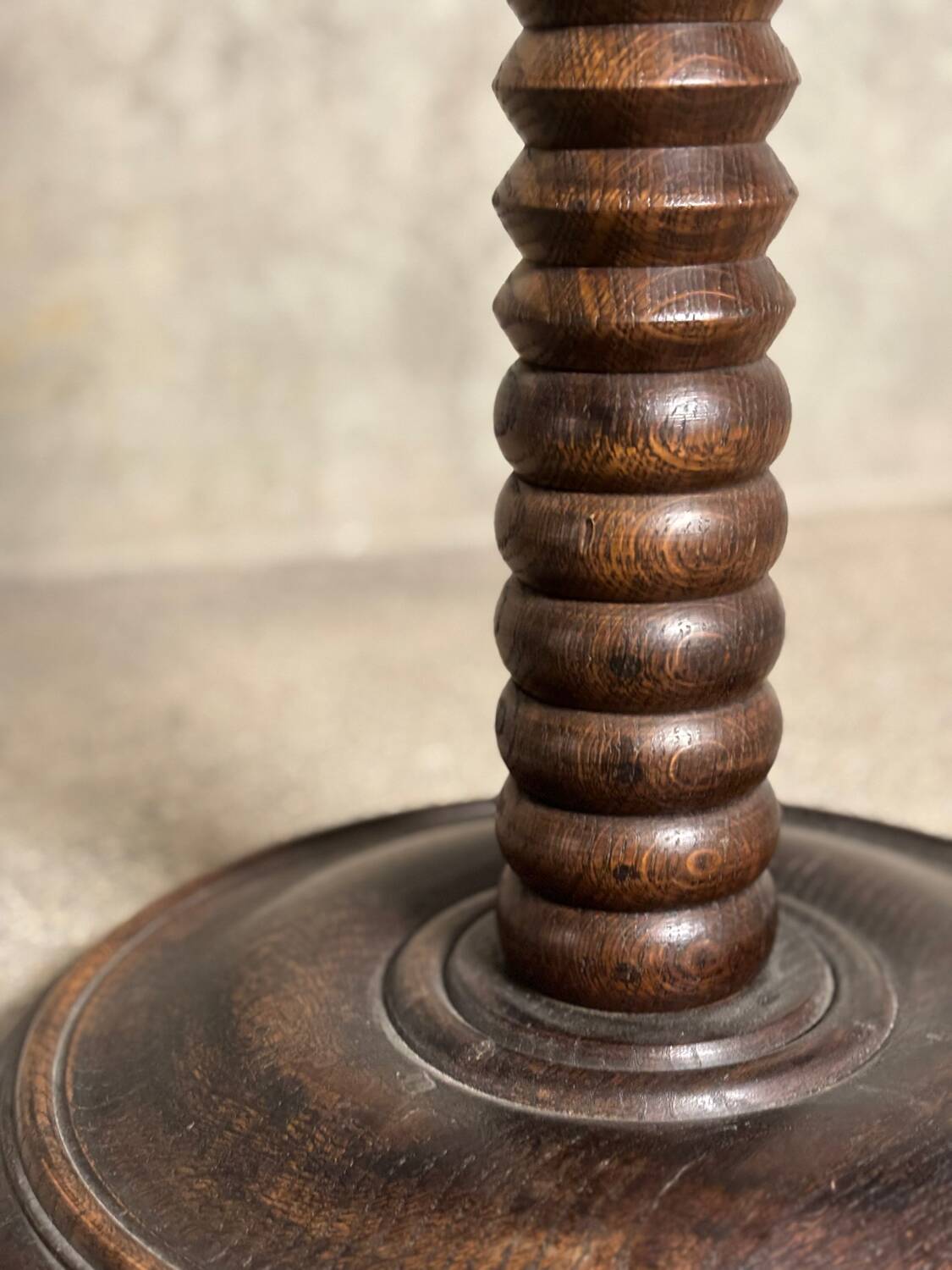 Charles Dudouyt style turned oak wood floor lamp 1940