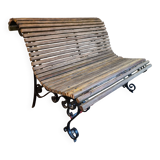 French garden bench in iron and wooden slats, mid-20th century.