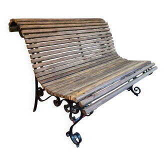 French antique garden bench – Iron and wooden slats – Mid 20th century