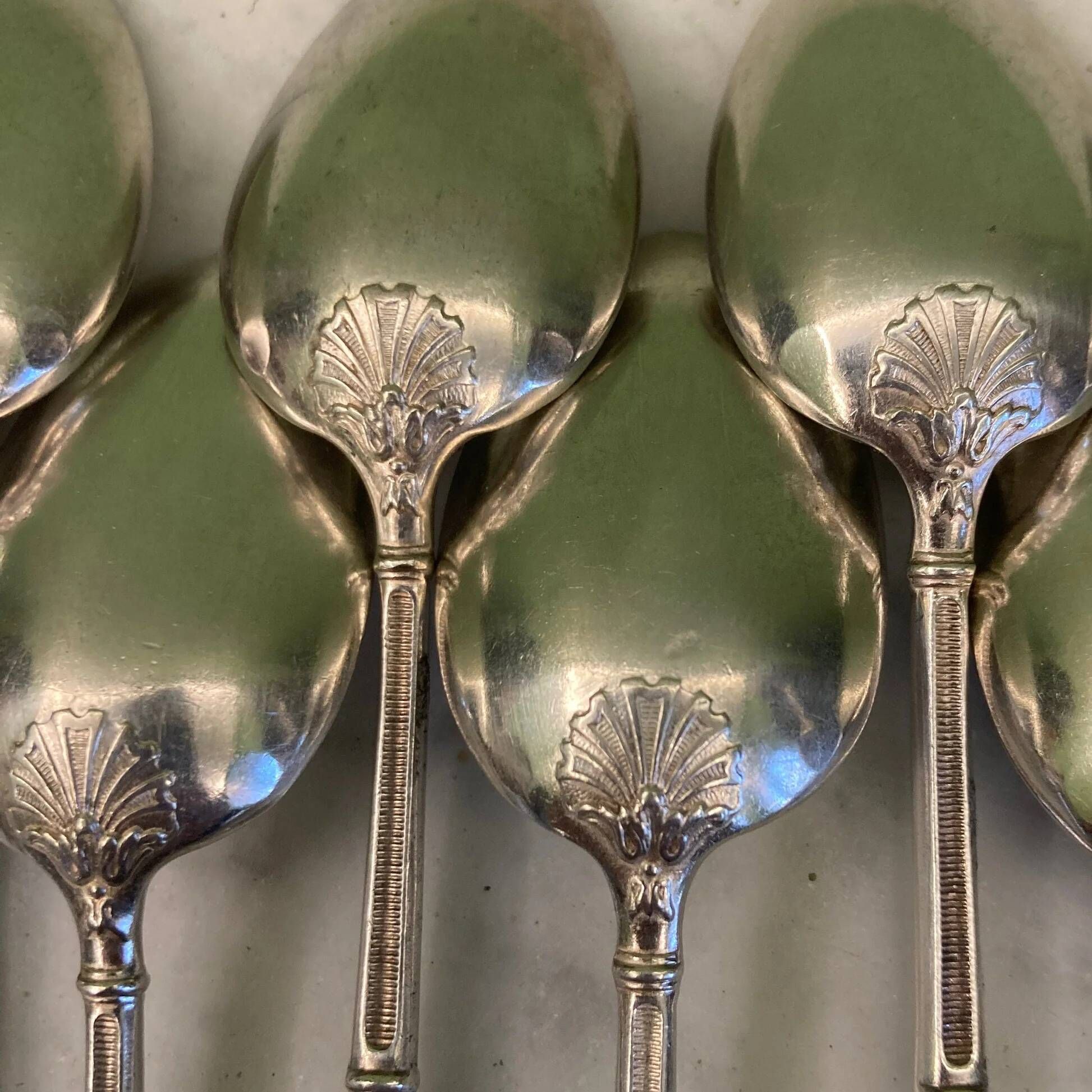 12 small silver-plated metal spoons, Russian-style handles, SAM Lux