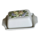 Large vintage faience butter dish with a fruit motif.