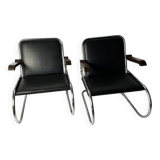 Pair of 1930s - 40s Bauhaus Cantilever Armchairs – Tubular Steel, Wooden Arms