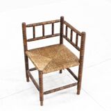 Vintage Bobbin bench with rush seat 1920s