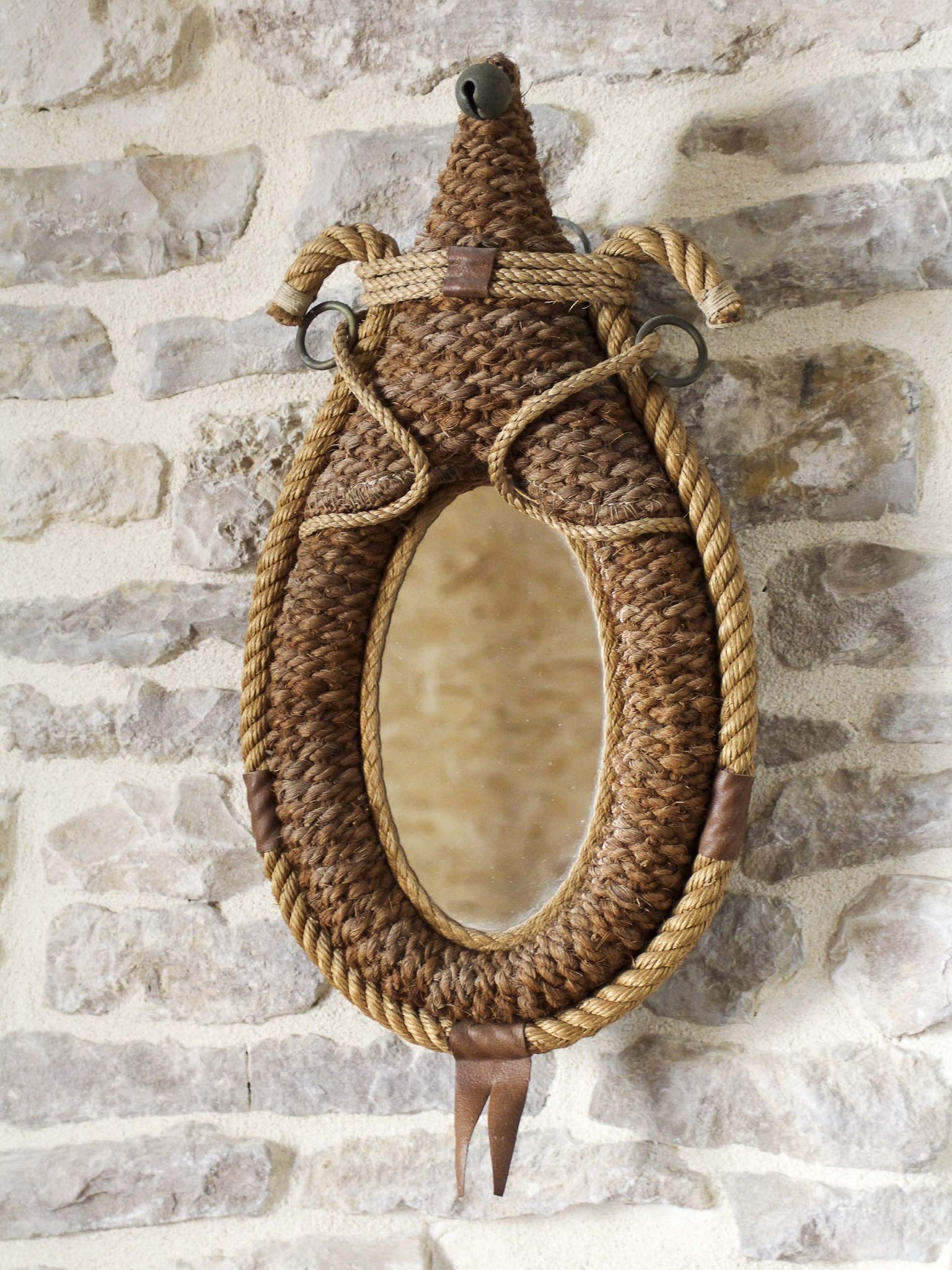 Miroir en corde années 50 46x25cm