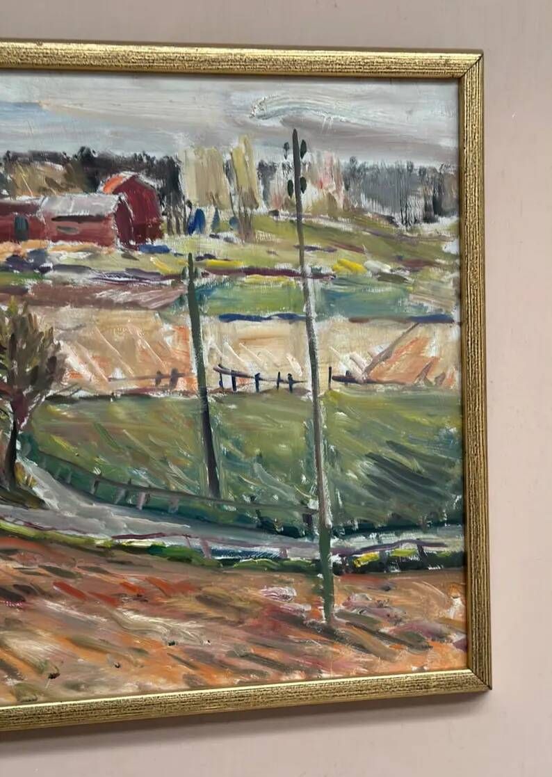 Original Swedish Oil on Panel – “Landscape” by Alexander Roos (1895–1973) – Signed – Vintage & Framed – 48 × 41 cm