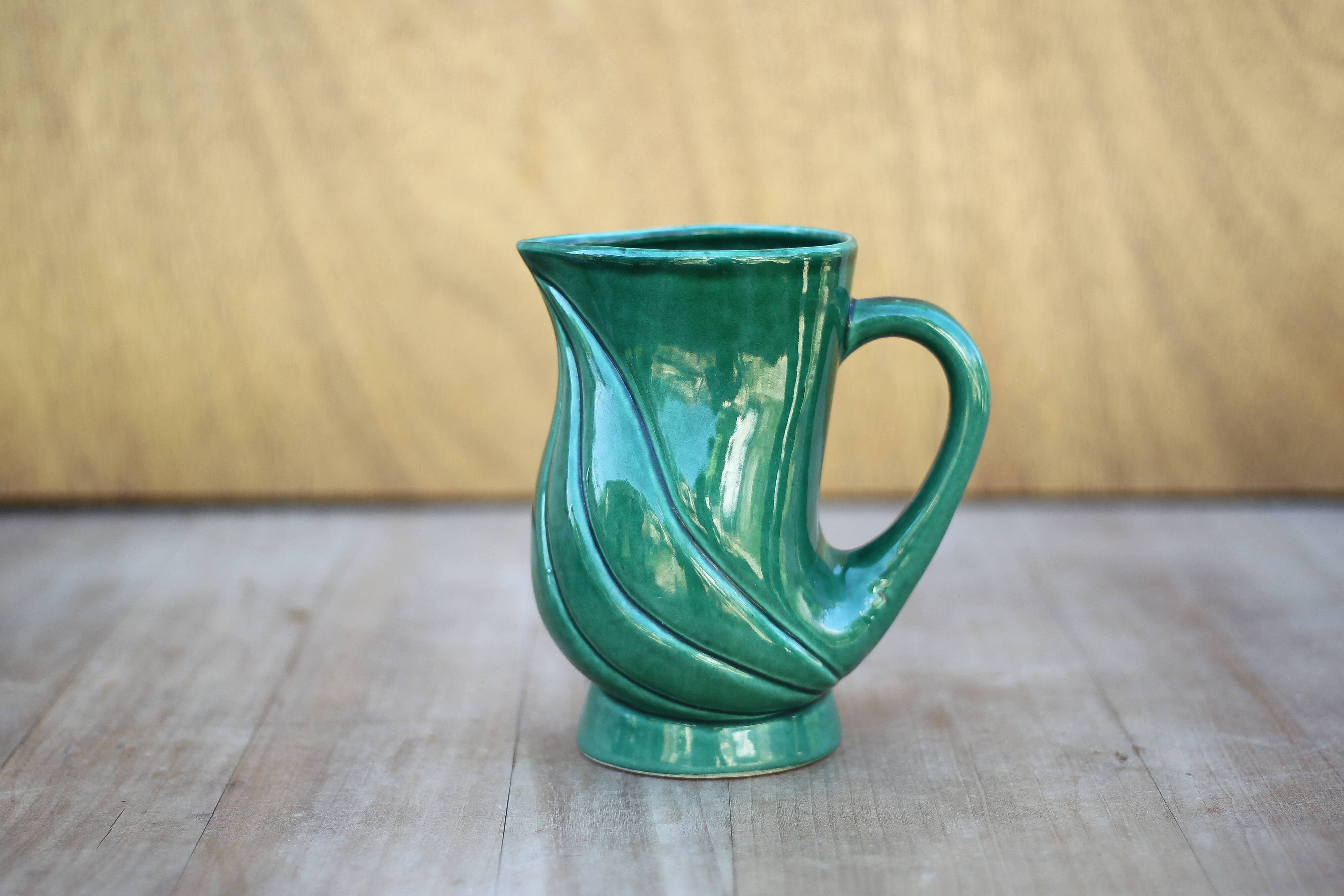 Vintage pitcher, vintage vase, Poët Laval turban model pitcher, PL France, vintage carafe, decoration