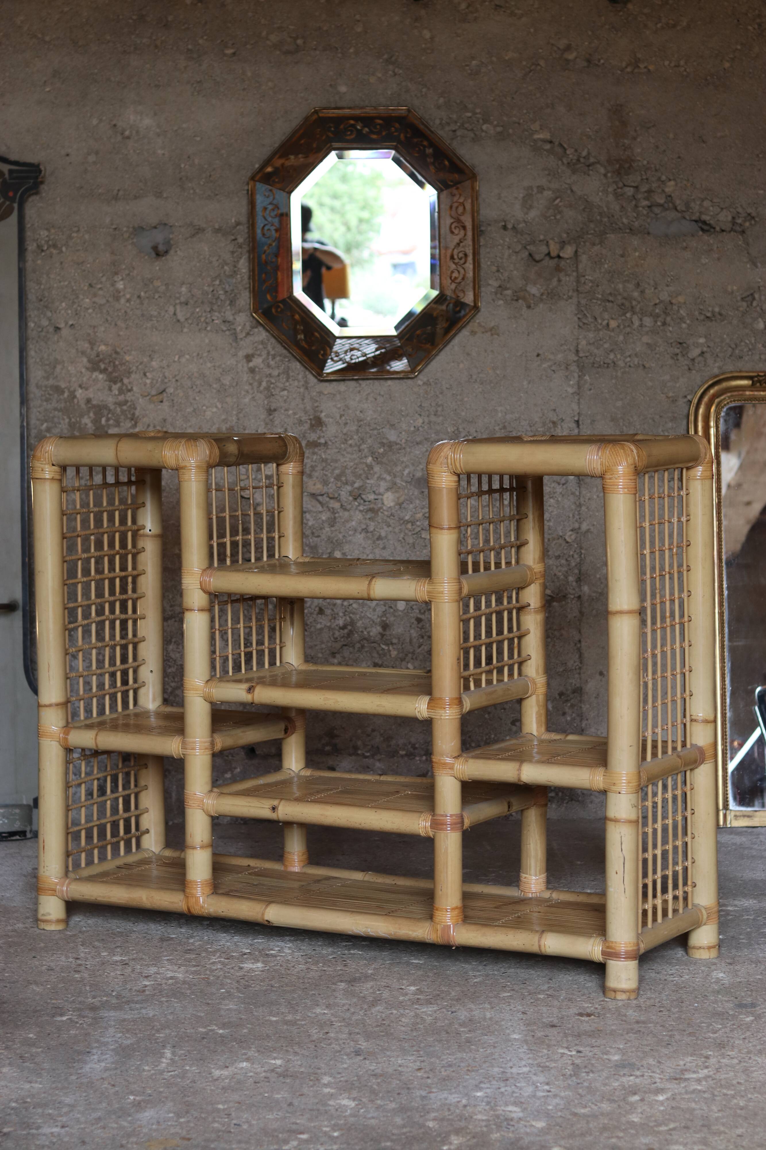 Spectacular vintage bamboo shelf