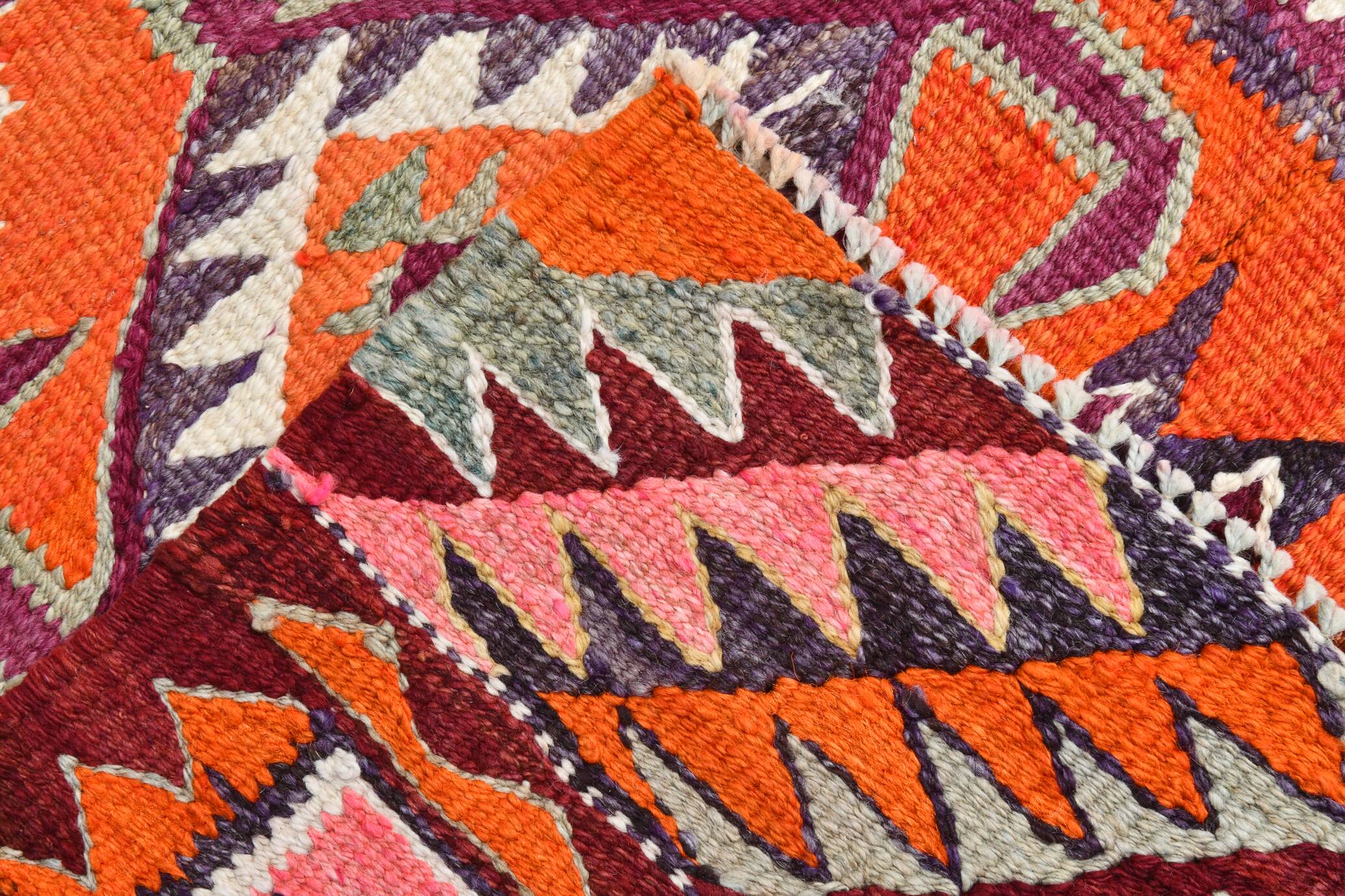 Burgundy & Orange Vintage Kilim Runner Rug, 92x292Cm