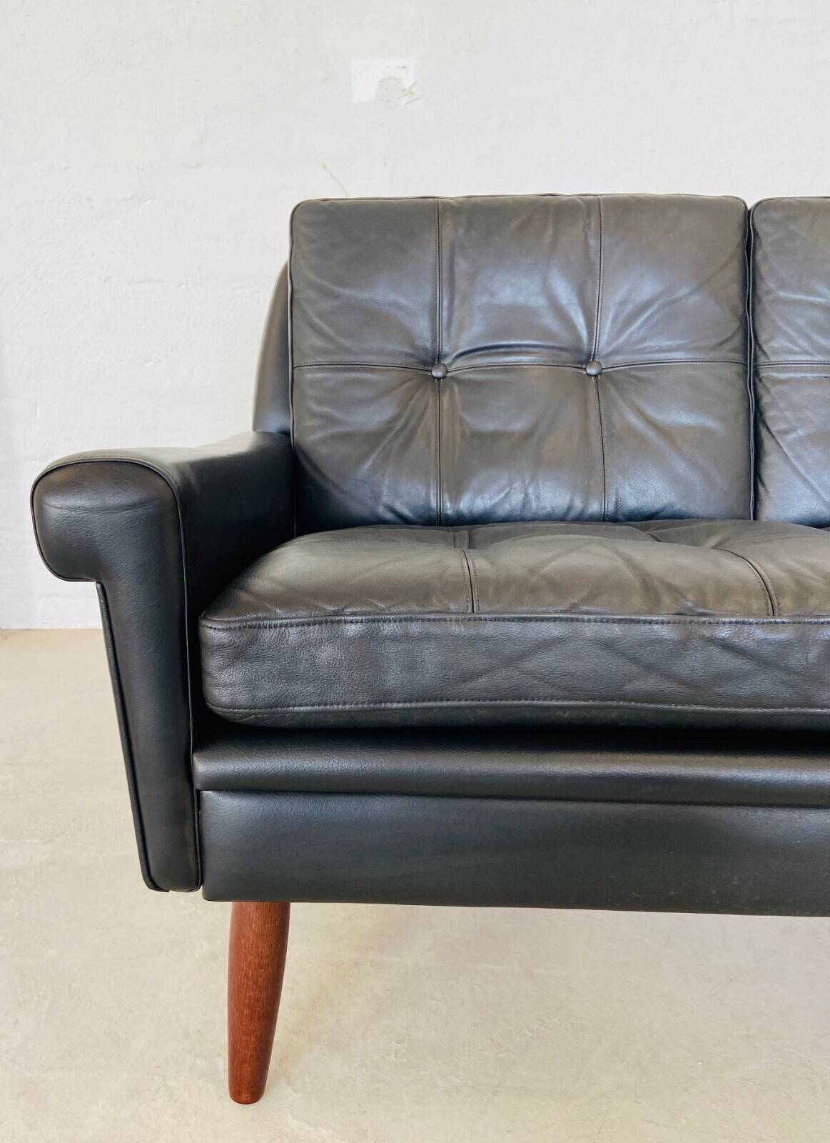 Vintage Danish retro Svend Skipper 3 person sofa in black leather 1960s