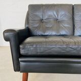 Vintage Danish retro Svend Skipper 3 person sofa in black leather 1960s