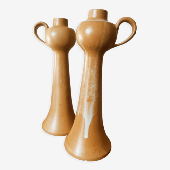 Duo of candlesticks in satin stoneware