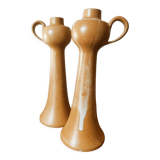 Duo of candlesticks in satin stoneware