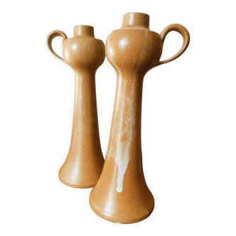 Duo of candlesticks in satin stoneware