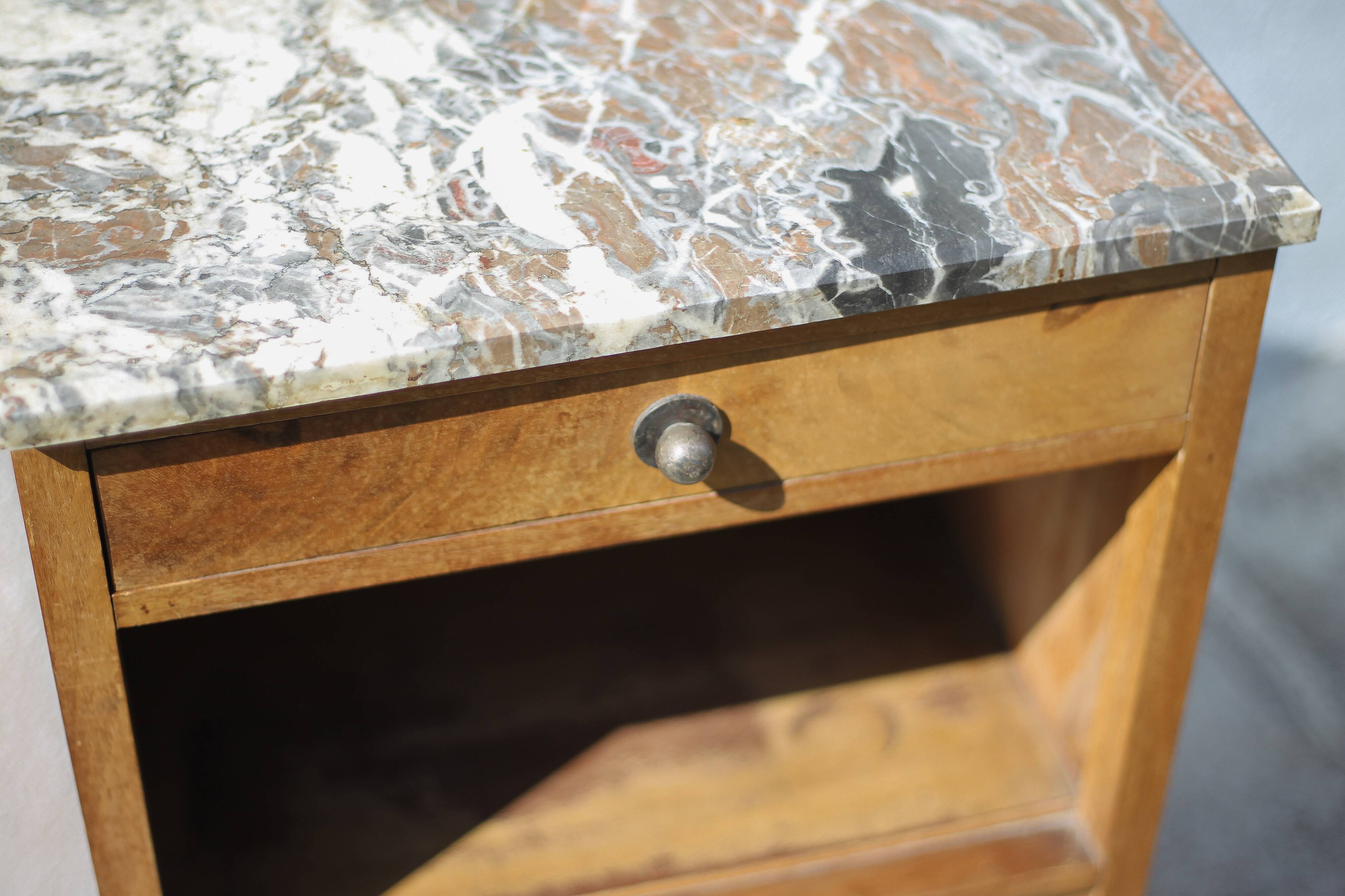 Art deco bedside table, art deco wooden bedside table with marble slab