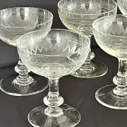 Champagne Coupes – Set of 6 Antique Hand Engraved Art Deco Stemware
