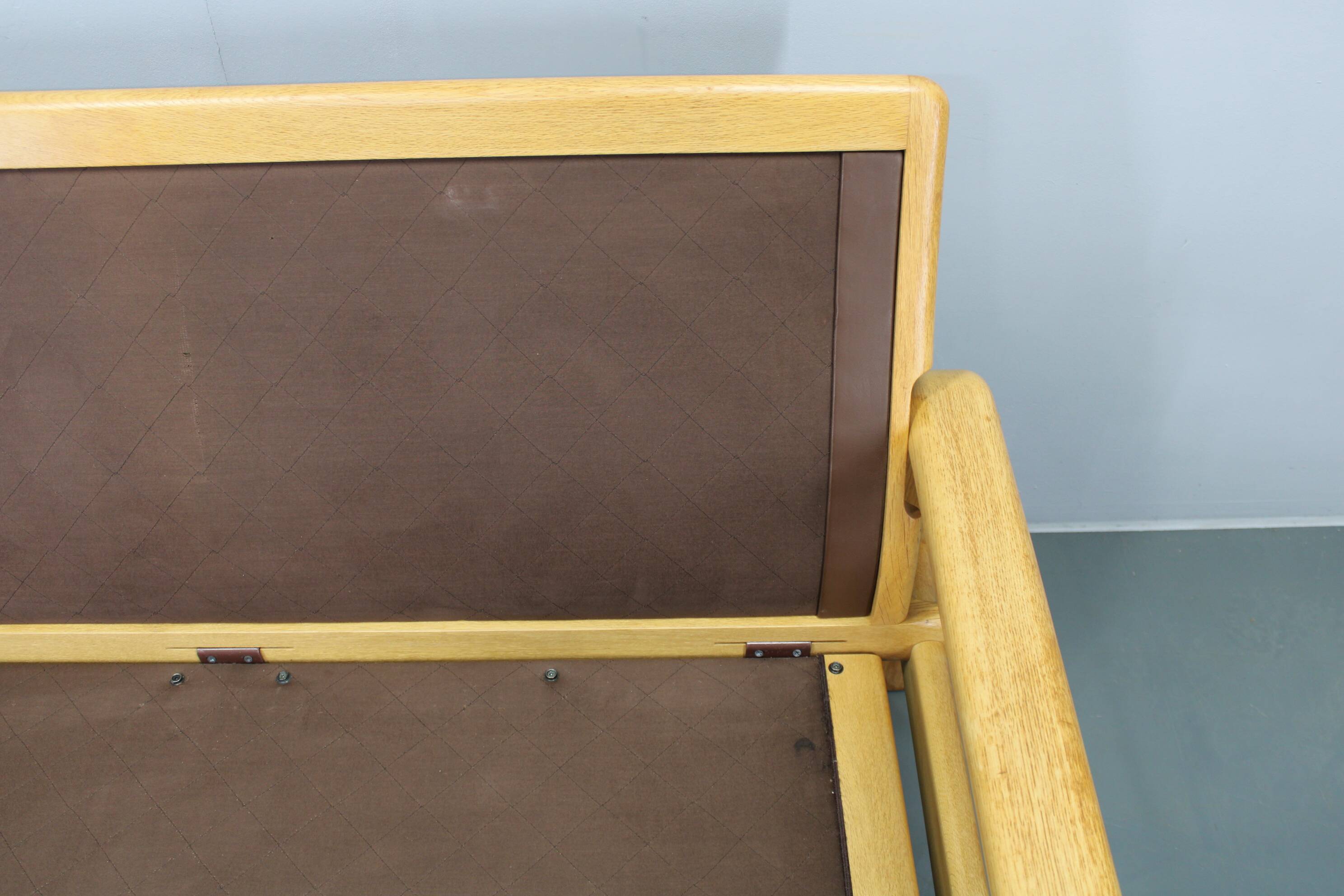 Canapé 2 places L. Olsen & Søn en chêne et cuir des années 1970, Danemark