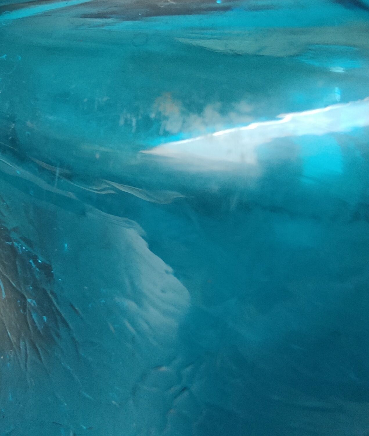 Blue cracked glass pitcher