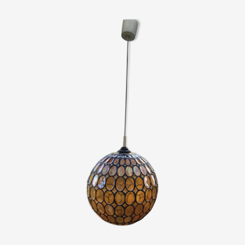 Suspension boule verre ambré 1970