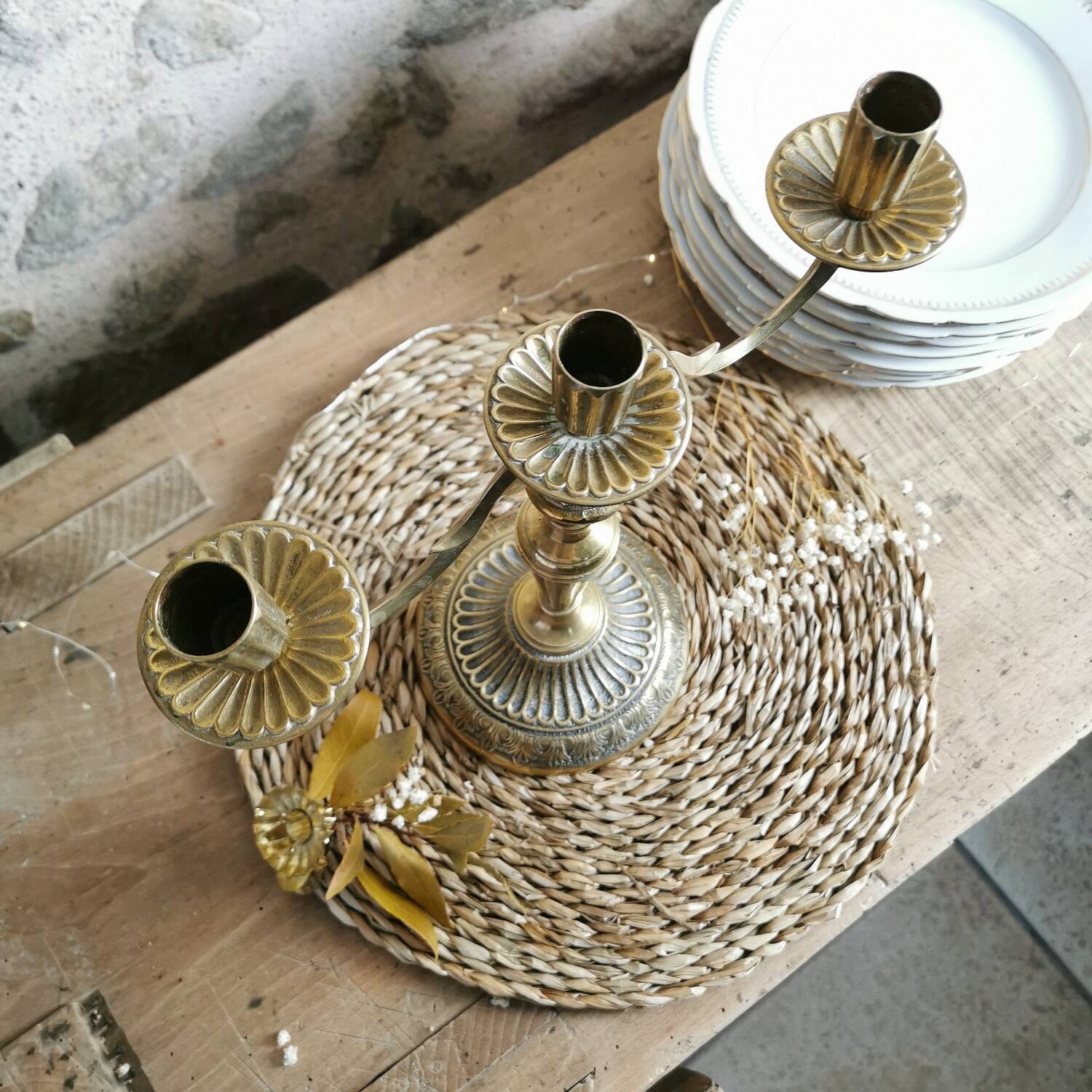 3 branch brass candlestick