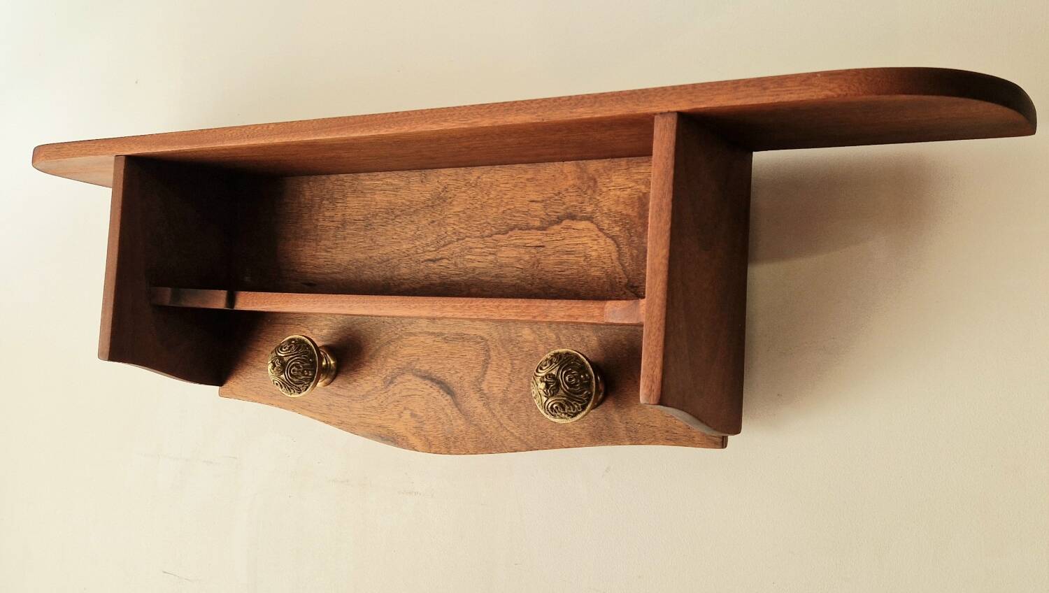 1950s mahogany wood wall shelf