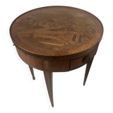 Louis XVI style marquetry pedestal table with removable top, 20th century