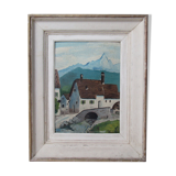 Oil painting, mountain landscape