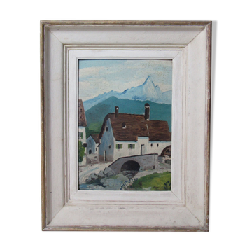 Oil painting, mountain landscape