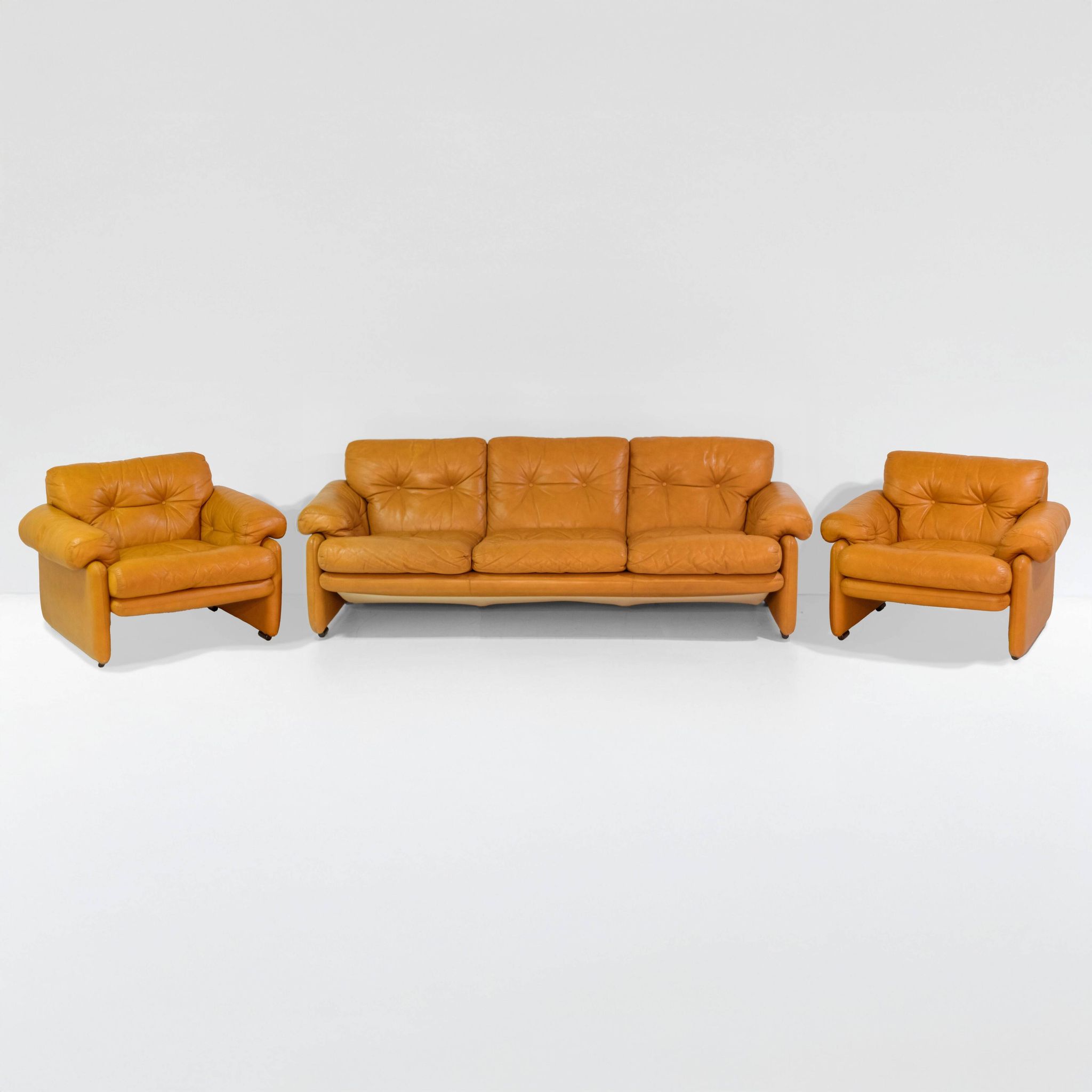 Vintage Coronado Brown Leather Large Sofa by Tobia Scarpa for C&B Italia