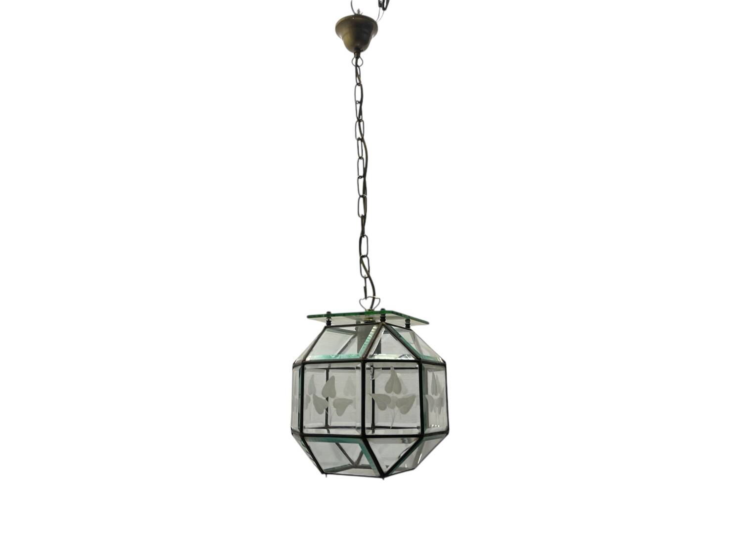 Etched Glass Light Pendant 1950’s
