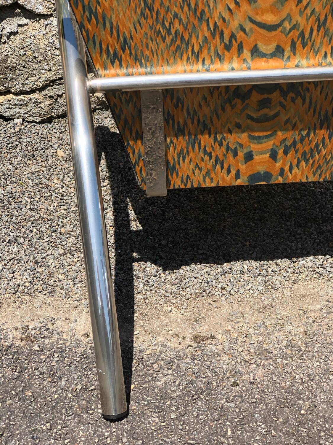 Pair of 2 atypical armchairs wood, chrome and leather vintage 1980