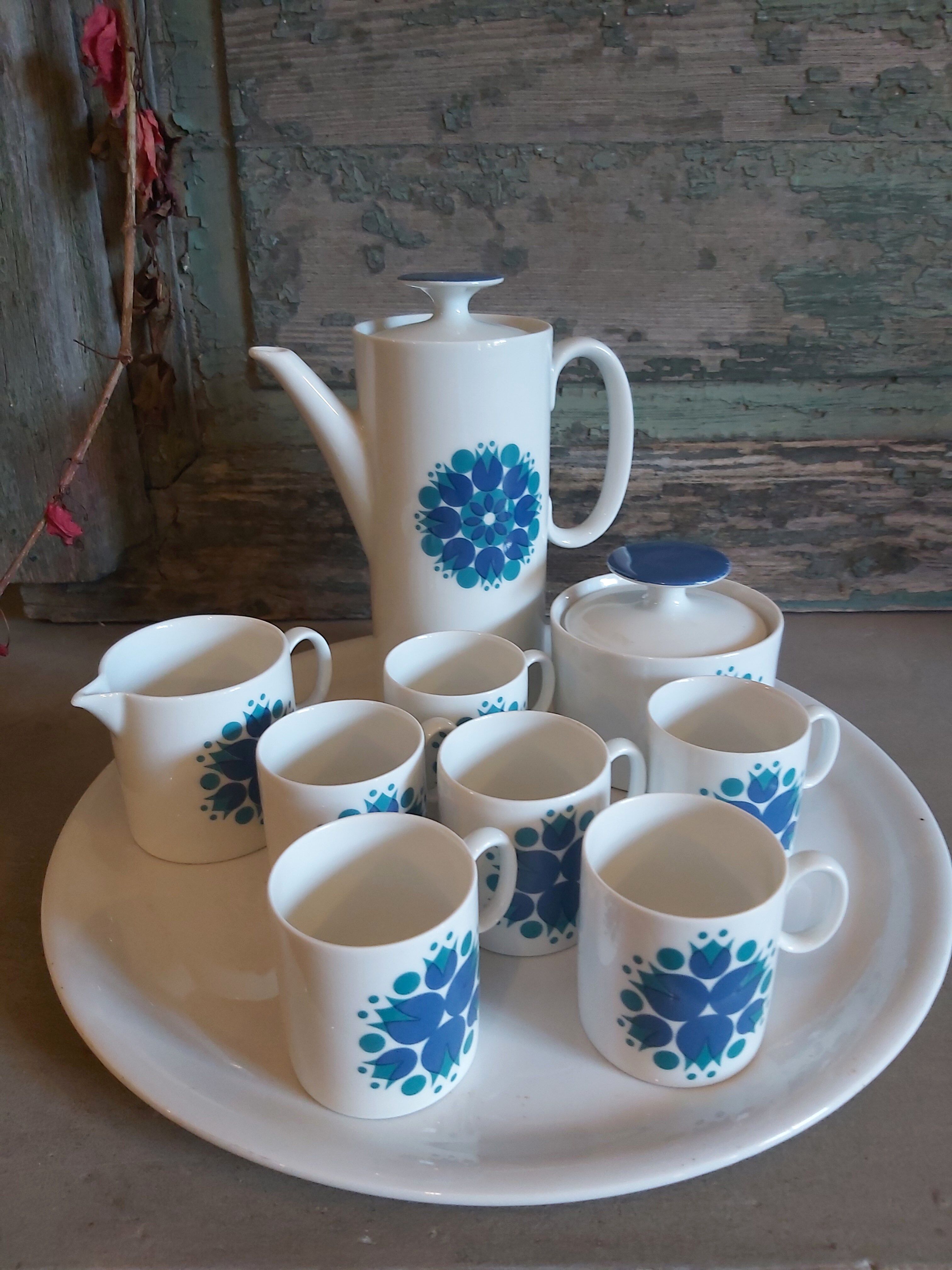 Thomas Rosenthal Germany porcelain Tulips coffee set in greens and blues