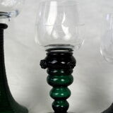 Set of 5 green römer glasses engraved with vine pattern - Bavarian crystal - 70s / 80s