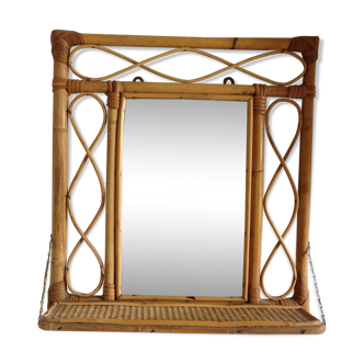 Miroir rotin et sa tablette 35x38cm