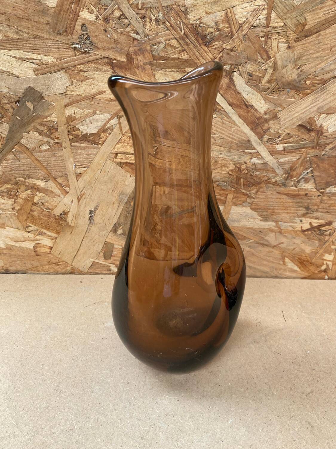 Antique Vintage Transparent Brown Blown Glass Vase