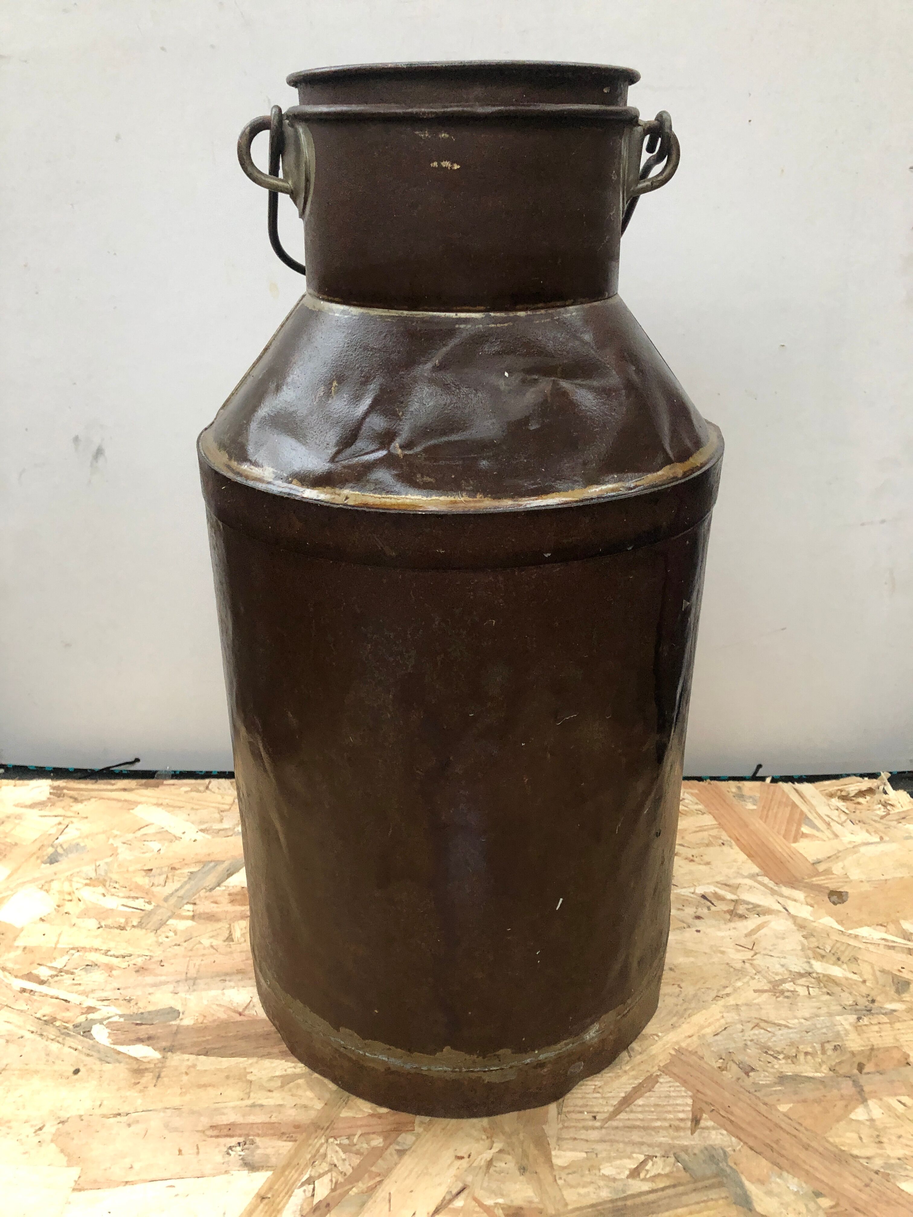 Old milk pot + metal lid vintage decoration