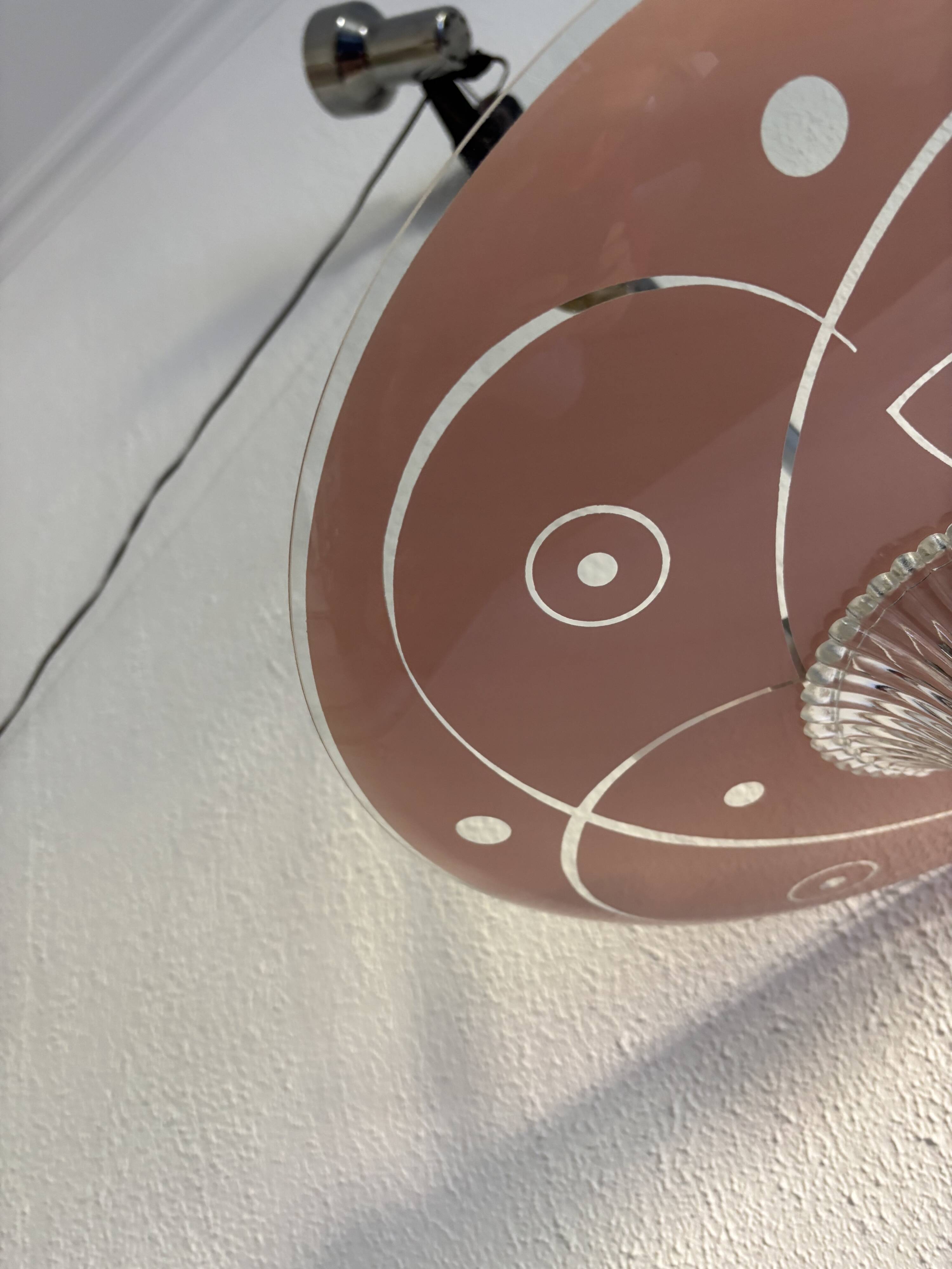 Vintage 1950s pink glass dome ceiling light - 39 x 40 cm