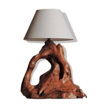 Sculptural lamp made of olive wood, around 1960.
