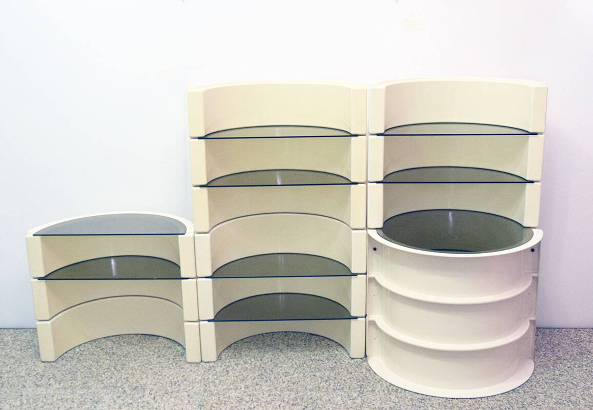 Modular plastic and glass bookcase/bar, Italy, 1970s