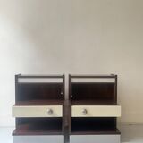 Pair of backlit bedside tables in wood and chrome, France 1970