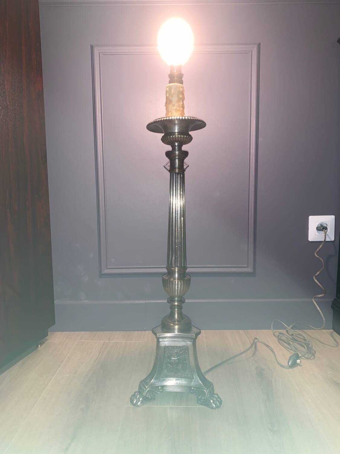 Silver-plated candle holder lamp - 19th century - antique