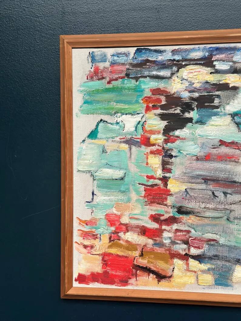 Swedish Oil on Canvas“Abstract Composition” by Klas Engman– Vintage &Framed