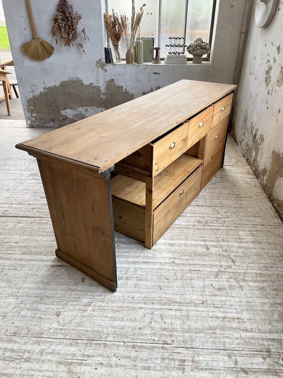 2m pine counter or central island with storage