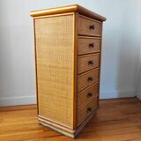Vintage rattan rag chest of drawers