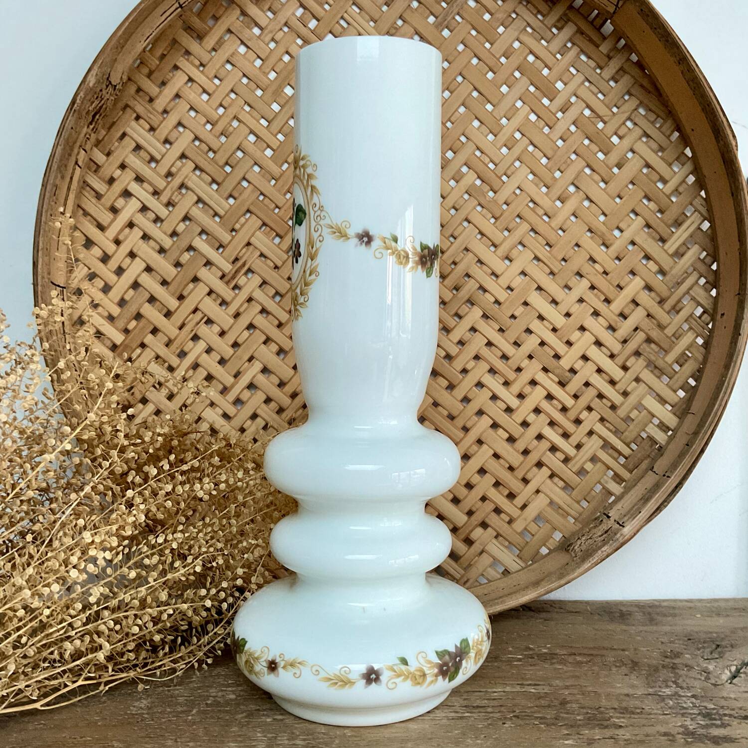 White opaline glass vase