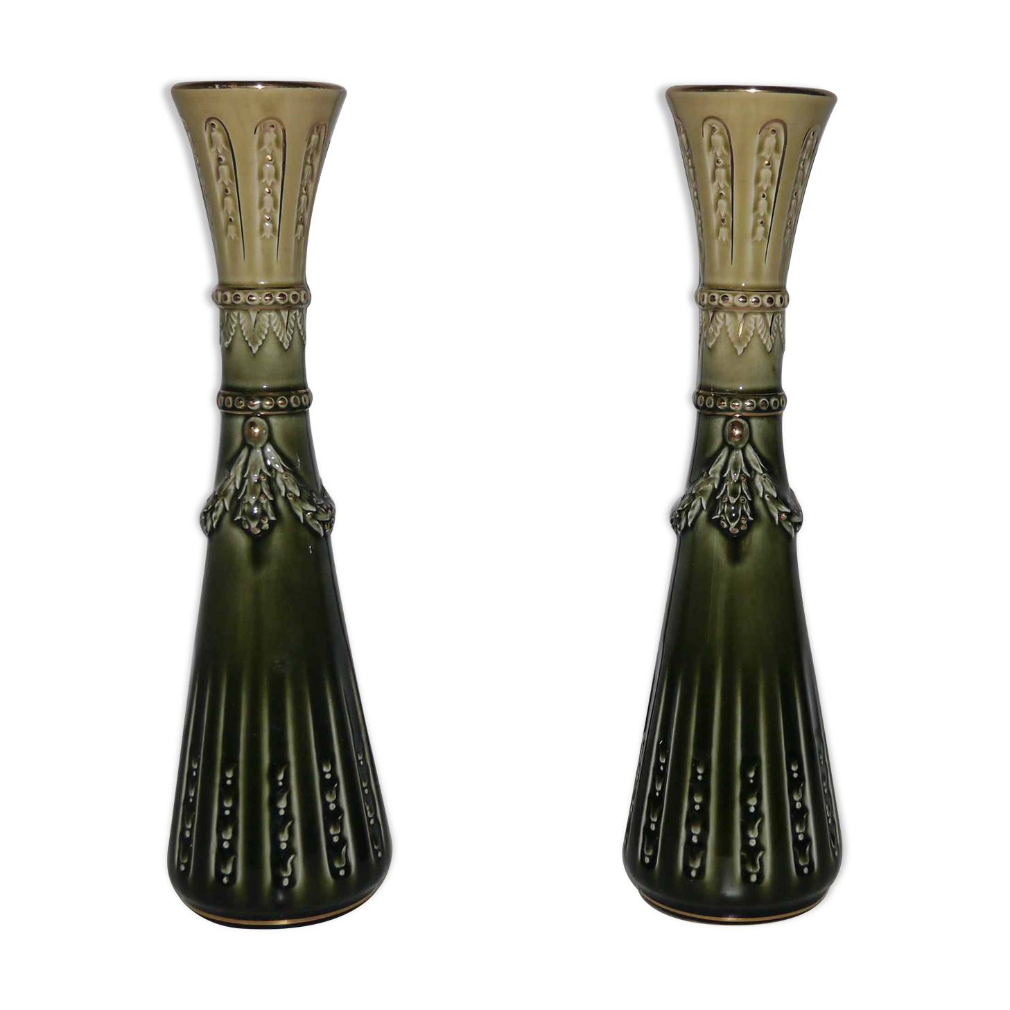 Pair of art deco soliflore vases in slurry