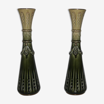 Pair of art deco soliflore vases in slurry