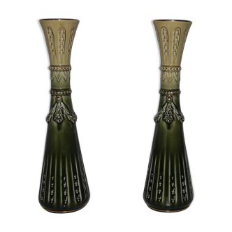 Pair of art deco soliflore vases in slurry