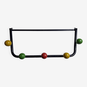 Vintage coat rack in metal and wood, 5 hooks, 74 cm